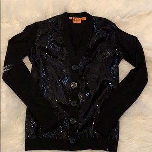 Tory Burch Black Sequin Sweater Cardigan